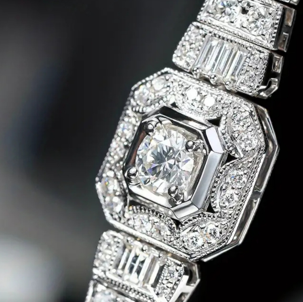 Elegant Silver Moissanite Bracelet with Crystal Accents - Picture 8 of 10